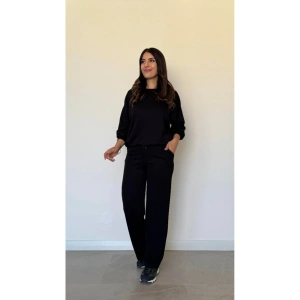 Kadın Uzun Kollu Bisiklet Yaka Viskon Iki Iplik Bluz Ve Pantolon Ikili Takım