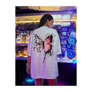 Unisex Baskılı Oversize T-Shirt - Beyaz