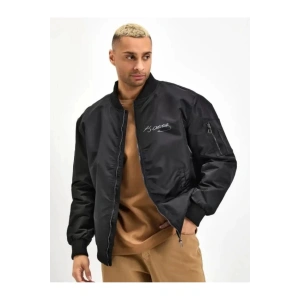 Unisex Uzun Kol Baskılı Bomber Ceket - Siyah