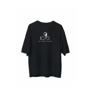 Unisex Bisiklet Yaka Baskılı Oversize T-Shirt - Siyah