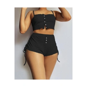 Kadın Ip Askılı Crop Bluz Ve Yanlardan Büzgülü Ikili Kaşkorse Short Takım