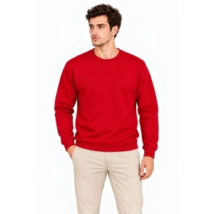 Erkek Bisiklet Yaka İçi Şardonlu 2 İplik Düz Uzun Kollu Regular Fit Sweatshirt - Kırmızı