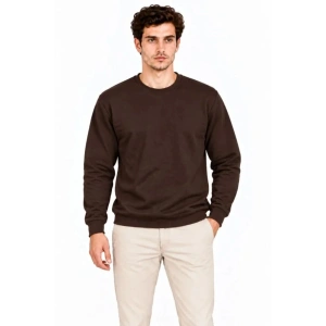 Erkek Bisiklet Yaka İçi Şardonlu 2 İplik Düz Uzun Kollu Regular Fit Sweatshirt - Kahverengi