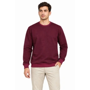 Erkek Bisiklet Yaka İçi Şardonlu 2 İplik Düz Uzun Kollu Regular Fit Sweatshirt -Bordo