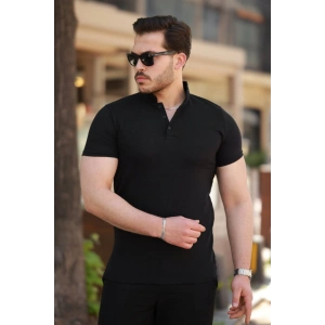 Erkek Hakim Yaka Dokuma Pamuklu Kumaş Kısa Kollu T-shirt