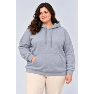 Battal Büyük Beden Üç İplik İçi Şardonlu Kapüşonlu Kanguru Cepli Kışlık Sweatshirt - Gri