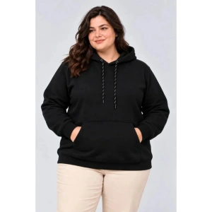 Battal Büyük Beden Üç İplik İçi Şardonlu Kapüşonlu Kanguru Cepli Kışlık Sweatshirt - Siyah