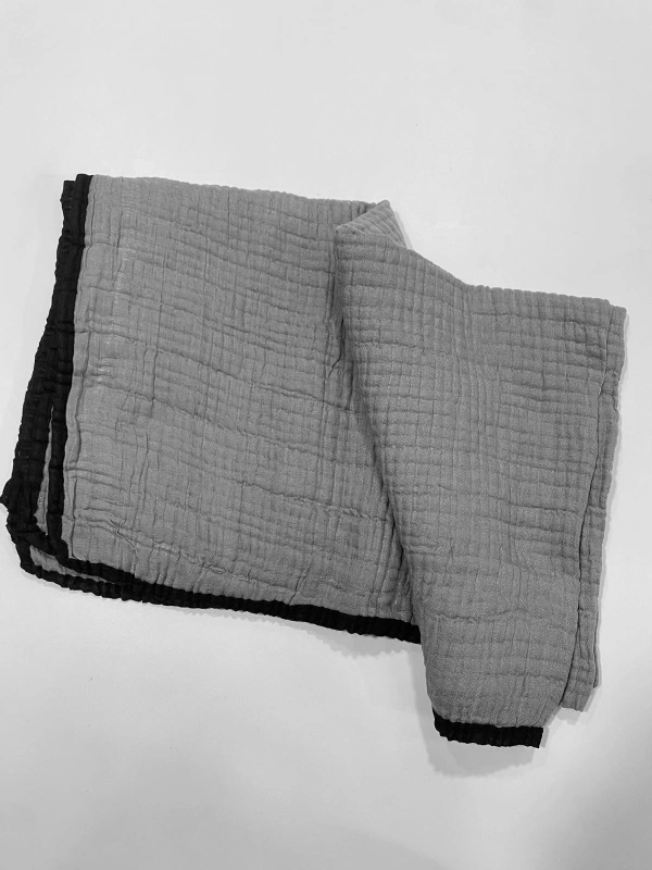 İPEKAL MÜSLİN ŞAL AÇIK GRİ-SİYAH