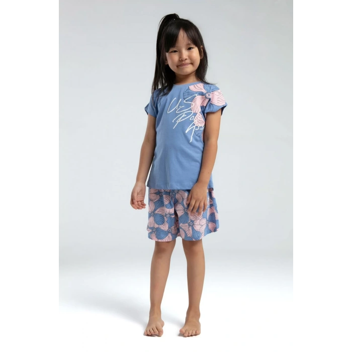 KIZ GARSON ŞORT TAKIM - AÇIK İNDİGO