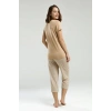 KADIN KISA KOLLU KAPRİ PENYE PİJAMA TAKIMI - BEJ