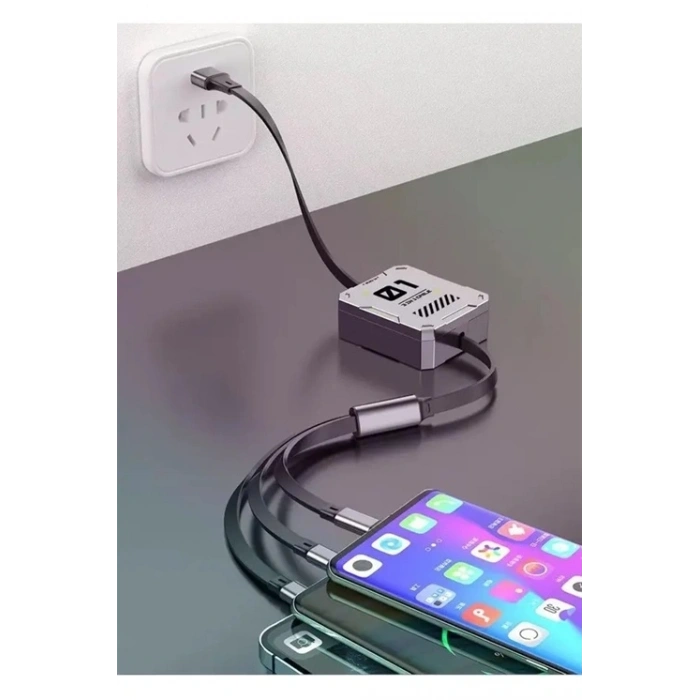 100w Geri Çekilebilir Makaralı Çoklu Şarj Kablosu Alüminyum Kutu Lightning Micro Type-c Şarj Kablosu