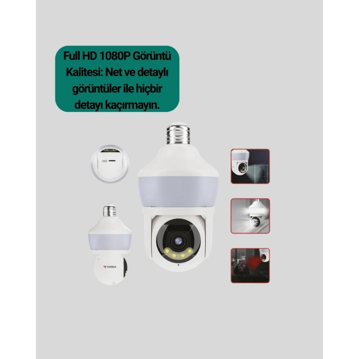 1080p Görüntü Kaliteli Wi-fi Ampul Tipi Güvenlik Kamerası