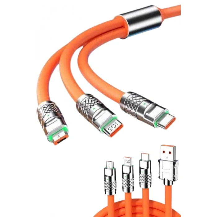 120w 3 İn 1 Uyumlu Silikon Şarj Kablosu Hızlı Şarj Kablosu
