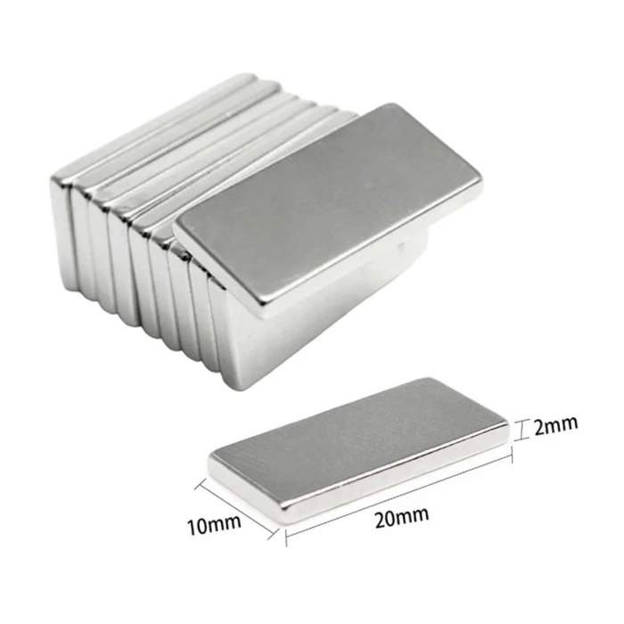 20×10×2 Mm N35 Neodyum Mıknatıs – Köşeli, Nikel Kaplama (50’li Set)