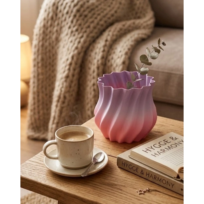 3d Kıvrımlı Pembe Lila Vazo Modern Dekoratif Şık Ev Aksesuarı