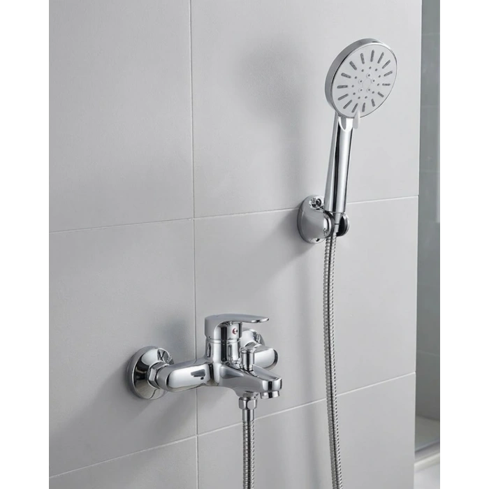 4 Kademeli Krem Duş Seti El Duşu Başlığı Spiral Hortum Ve Duvar Askısı