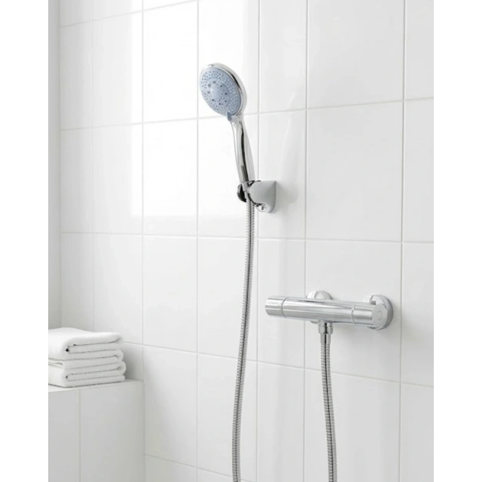 4 Kademeli Mavi Duş Seti El Duşu Başlığı Spiral Hortum Ve Duvar Askısı