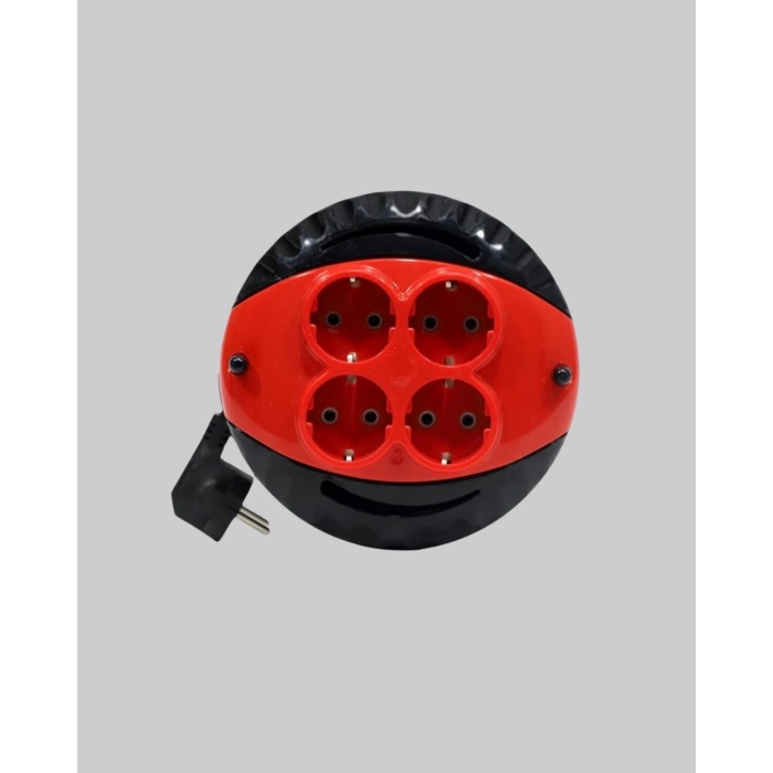 5 Metre Uzatma Kablolu 4 Prizli Makara Kırmızı