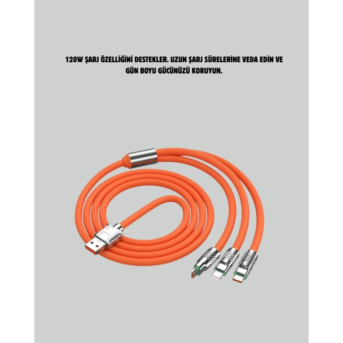 Çinko Alaşımlı Uçlu 120 w Şarj Kablosu – Dolaşmaya Dayanıklı 1,2 m Usb Kablo