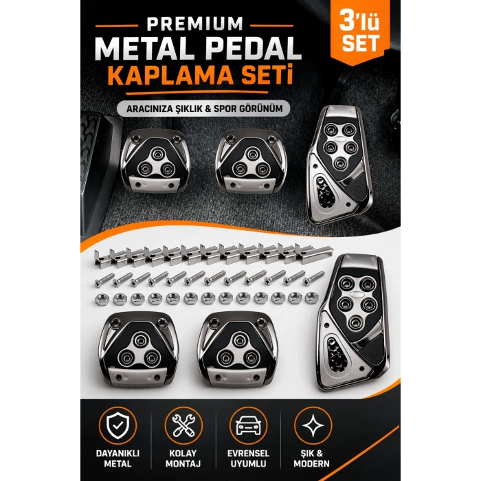 Manuel Araç Uyumlu Kaydırmaz Pedal Seti 3 Parça Siyah