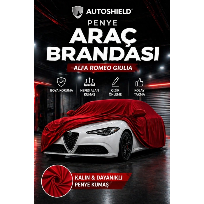 Alfa Romeo Giulia Penye Araç Brandası Kumaş Garaj Brandası Oto Koruma Örtüsü Kırmızı
