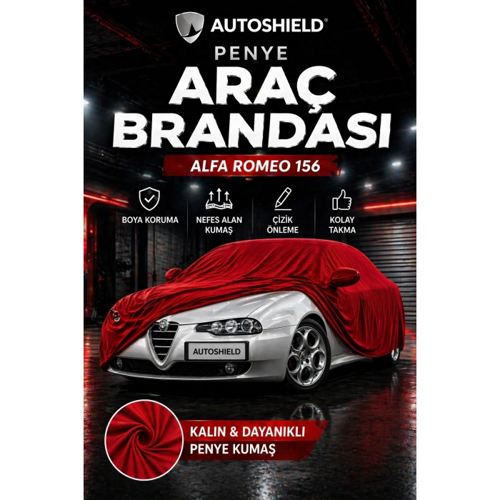Alfa Romeo 156 Penye Araç Brandası Kumaş Garaj Brandası Oto Koruma Örtüsü Kırmızı