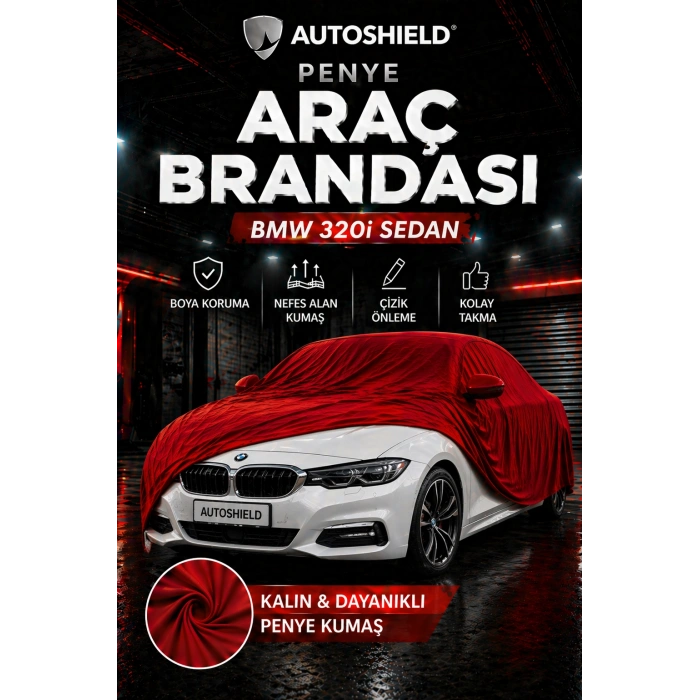 BMW 320i Sedan Penye Araç Brandası Kumaş Garaj Brandası Oto Koruma Örtüsü Kırmızı
