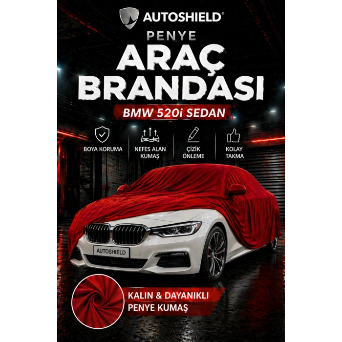 BMW 520i Sedan Penye Araç Brandası Kumaş Garaj Brandası Oto Koruma Örtüsü Kırmızı