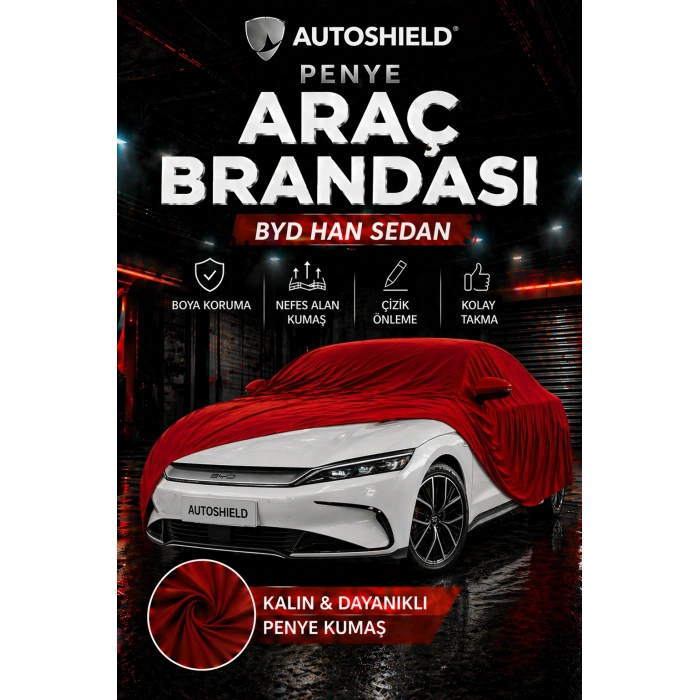 BYD Han Sedan Penye Araç Brandası Kumaş Garaj Brandası Oto Koruma Örtüsü Kırmızı