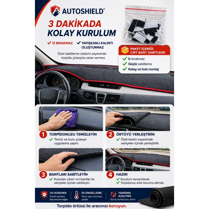 Citroen C4 (2004-2009) Torpido Örtüsü Tam Uyumlu | Ön Göğüs Koruma Önleyici Gri