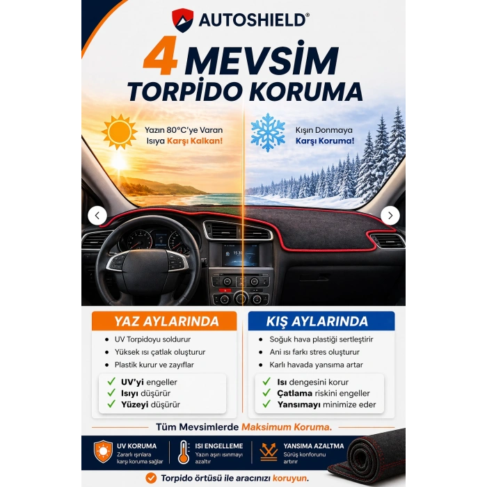 Citroen C4 (2004-2009) Torpido Örtüsü Tam Uyumlu | Ön Göğüs Koruma Önleyici Gri