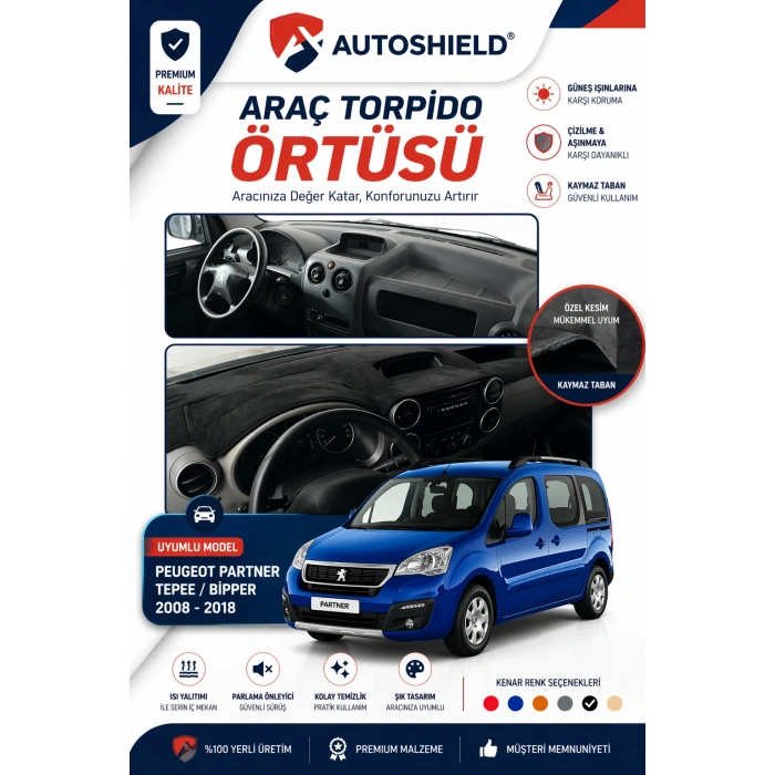 Peugeot Tepee (2008-2018)  Torpido Örtüsü (2018-204) Tam Uyumlu | Ön Göğüs Koruma Önleyici Mavi