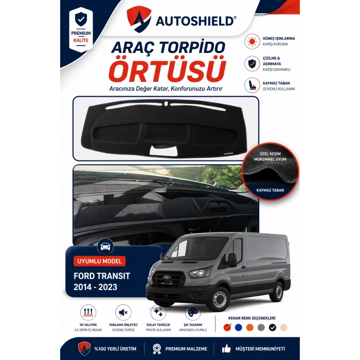 Ford Transit (2019-2023) Torpido Örtüsü Tam Uyumlu | Ön Göğüs Koruma Önleyici Gri