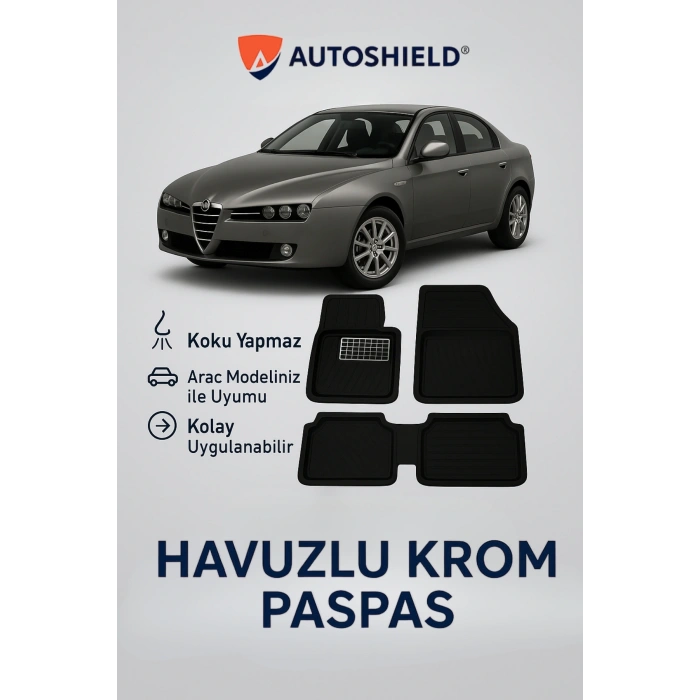 Alfa Romeo 159 Serisi Tüm Modeller İle Uyumlu Universal Derin Havuzlu Paspas Krom Karbon