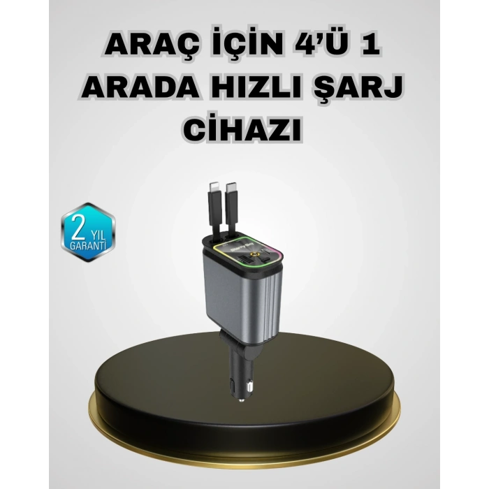 Araç Şarj Adaptörü 66w Pd Qc Hızlı Şarjlı Ve Çekilebilir Kablolu