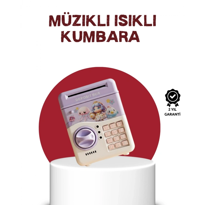 Atm Tasarımlı Şifreli Işıklı Çocuk Kumbarası Mor