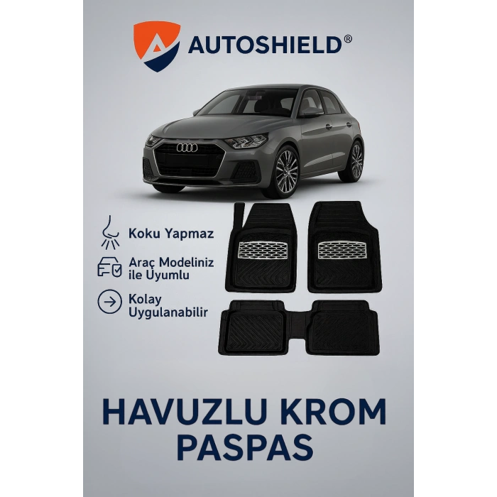 Audi A1 Serisi Tüm Modeller İle Uyumlu Universal Derin Havuzlu Paspas Krom Karbon