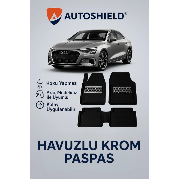 Audi A3 Serisi Tüm Modeller İle Uyumlu Universal Derin Havuzlu Paspas Krom Karbon