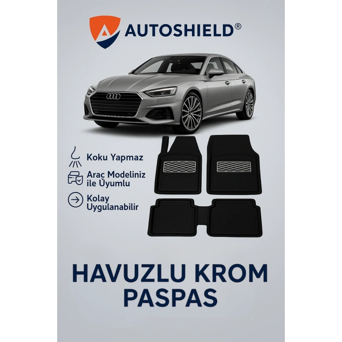 Audi A5 Serisi Tüm Modeller İle Uyumlu Universal Derin Havuzlu Paspas Krom Karbon