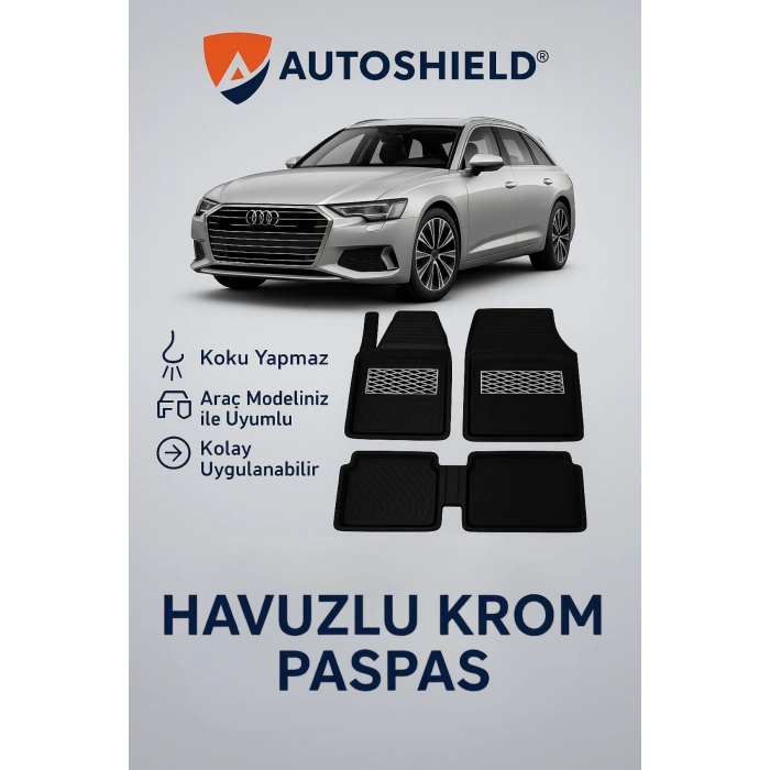Audi A6 Serisi Tüm Modeller İle Uyumlu Universal Derin Havuzlu Paspas Krom Karbon