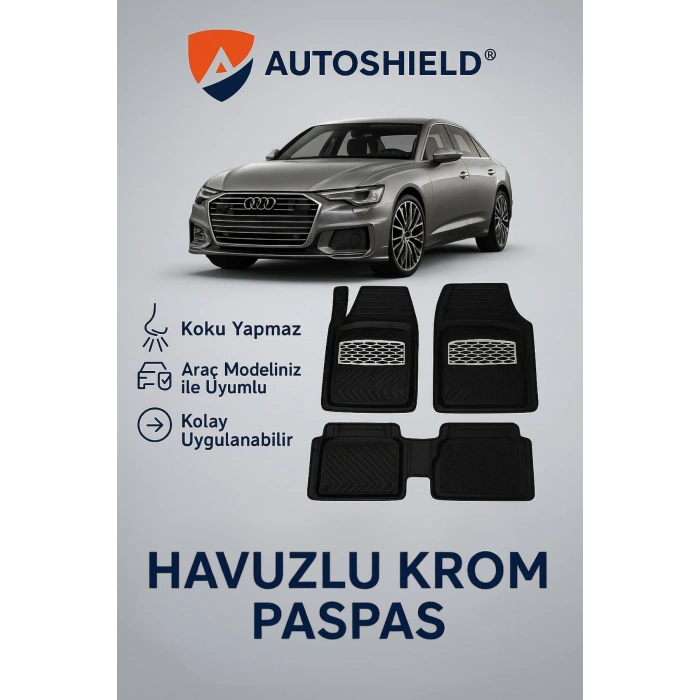 Audi A7 Serisi Tüm Modeller İle Uyumlu Universal Derin Havuzlu Paspas Krom Karbon