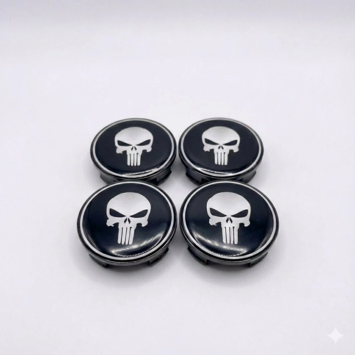 Beyaz Punisher Damla Geçme Jant Göbek Kapağı 4’lü Set 55/58mm Siyah