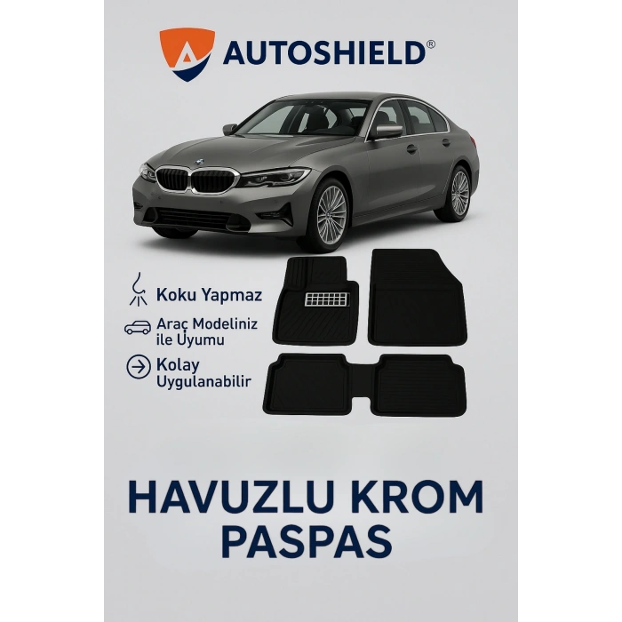 BMW 5 Serisi Tüm Modeller İle Uyumlu Universal Derin Havuzlu Paspas Krom Karbon