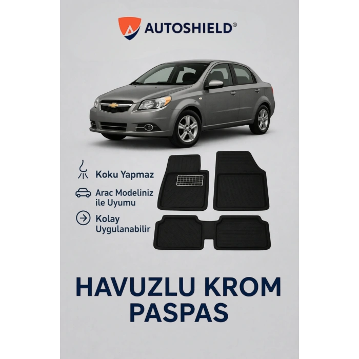 Chevrolet Aveo Serisi Tüm Modeller İle Uyumlu Universal Derin Havuzlu Paspas Krom Karbon