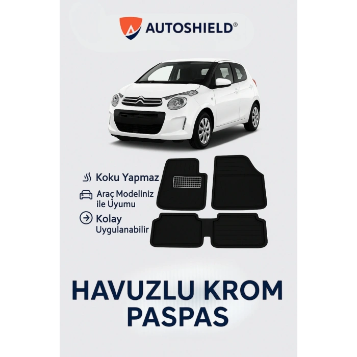 Citroen C1 Serisi Tüm Modeller İle Uyumlu Universal Derin Havuzlu Paspas Krom Karbon