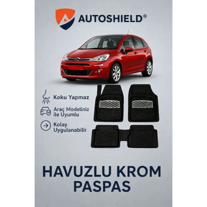 Citroen C3 Serisi Tüm Modeller İle Uyumlu Universal Derin Havuzlu Paspas Krom Karbon