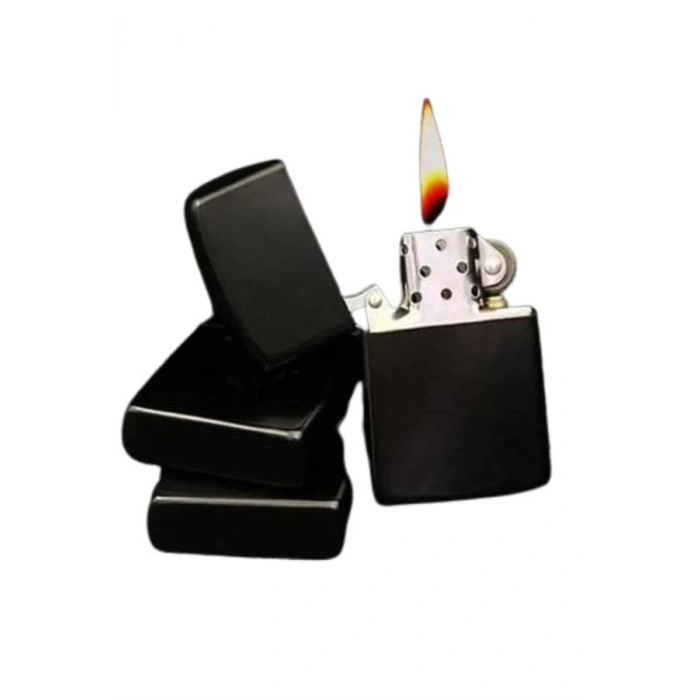 Doldurulabilir Siyah Benzinli Çakmak Metalik