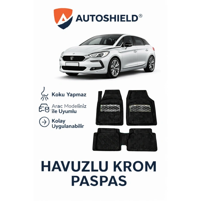 DS Automobiles DS5 Serisi Tüm Modeller İle Uyumlu Universal Derin Havuzlu Paspas Krom Karbon