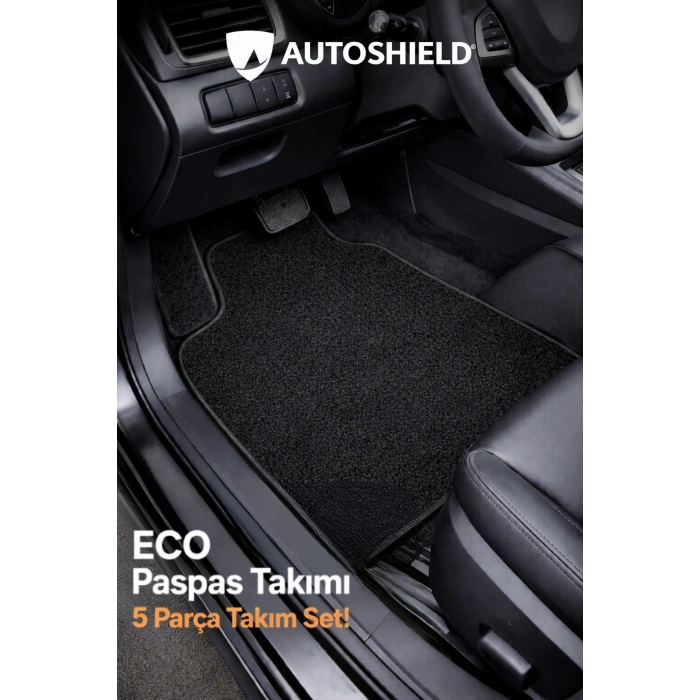 Eco Siyah Halı Oto 5li Paspas Seti Siyah Kenar Dikişli - Her Araca Uygun
