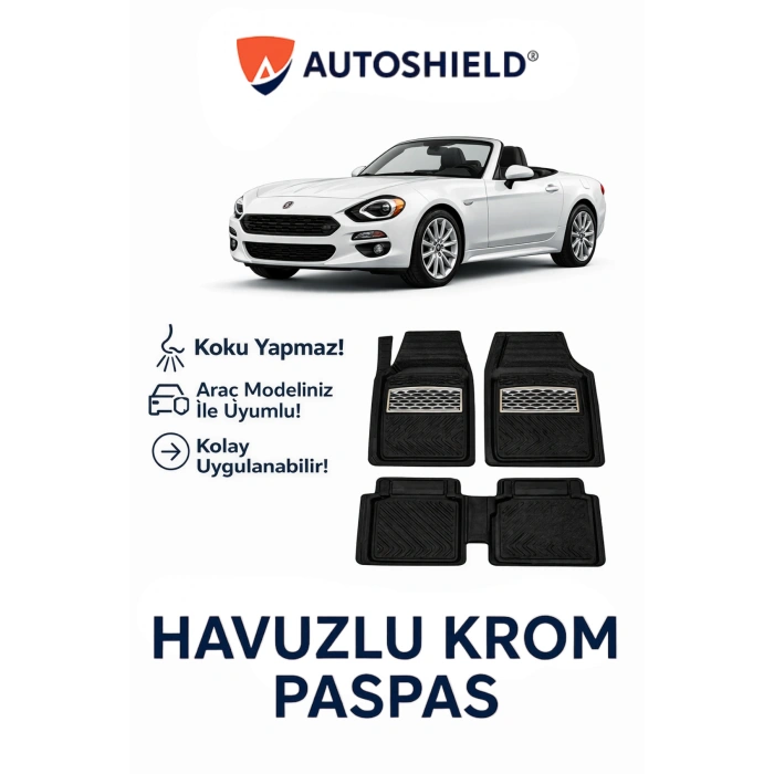 Fiat 124 Spider Serisi Tüm Modeller İle Uyumlu Universal Derin Havuzlu Paspas Krom Karbon